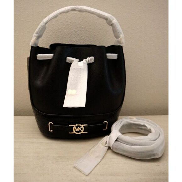 Michael Kors 35F4G6RM2A Black Leather Reed MD Belted Bucket Messenger Bag - Picture 1 of 11